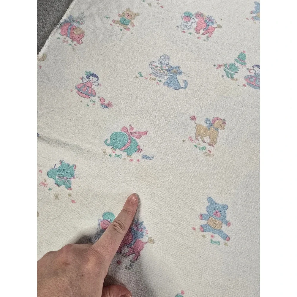Vintage 90s Baby Receiving Blanket Swaddle Animals Dolls Pastel‎ Print 41x26